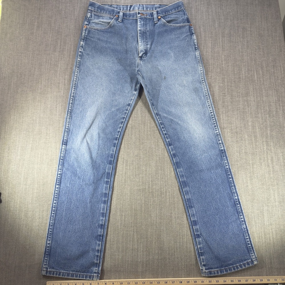 Wrangler Cowboy Cut Jeans Mens 34x33 Blue Straight Leg Denim Medium Wash 13MWZ